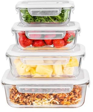 Innoteck Glass Food Containers with Lids Borosilicate Glass Meal Prep Container Set Leakproof Glass Storage Boxes 1.5L Size for Food Storage Kitchen Lunch Freezer Oven Microwave Use Pack of 4