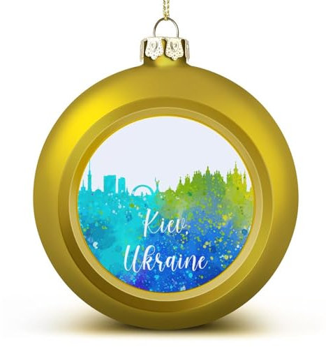 Yelolyio Ukraine Kiew Skyline Ball Ornament Aquarell Kunst Stadtbild Hängende Ornamente Andenken Souvenir Weihnachtsbaum Saisonale Urlaub Dekoration