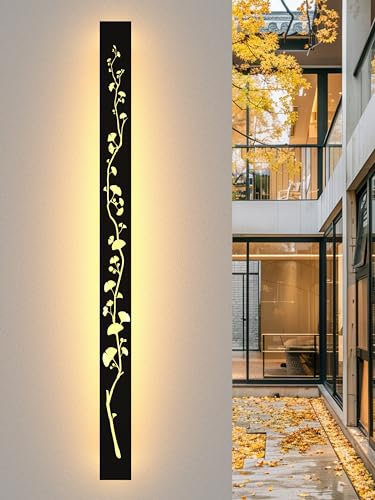 LED Wandlampe Aussen Lange Wandleuchte Ginkgo Wandlampe Schwarz Lang Ip65 Wasserdicht 3000k 40W Aluminium Villa Wandleuchte Für Gärten Terrassen Wohnzimmer Innen Wandleuchten Außenleuchte,115CM