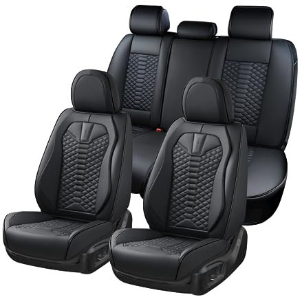 Coverado Sitzbezüge Auto Universal Set - wasserdichte Nappa Leder Sitzbezüge für Autos, 5-Sitze Universal Auto-Schonbezüge,Schwarz Autositz Bezüge Autositz Kissen Fit für die meisten Autos