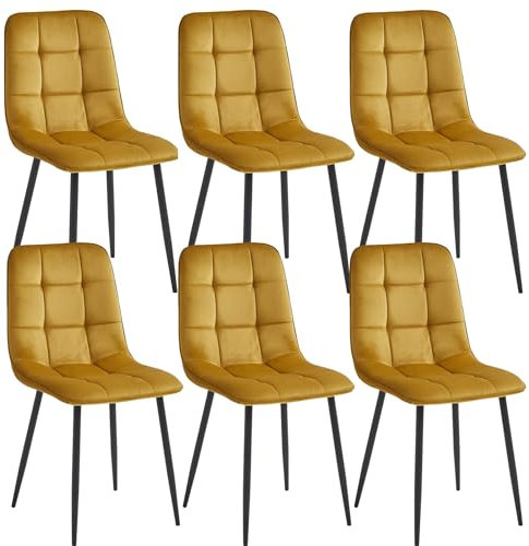 Colenis - Ela Esszimmerstühle - 6er Set - Ockergelb - Samt - Für Esszimmer, Küche & Wohnzimmer - Modernes Design