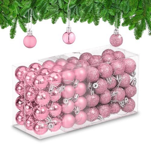 Relaxdays Palline di Natale, Set da 96 Palle Opache, Lucide, Glitterate, HxD: 4x3 cm, Addobbi Albero Natalizi, Rosa