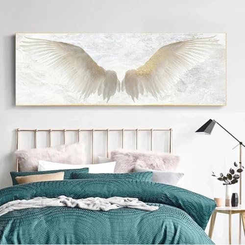 HIPWST White Angel Wings Vintage Canvas Painting Wings posters and prints modern Wall art Picture For Living Room Decoration 50x150cm Frameless