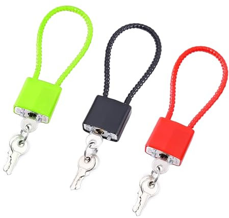 3 PCS Steel Rope Padlocks with Keys, Heavy Duty Padlock Flexible Chain Locks Outdoor, Long Wheelie Bin Padlock with Ring for Gate Bicycle Cabinets Gym Cable Suitcase Locker
