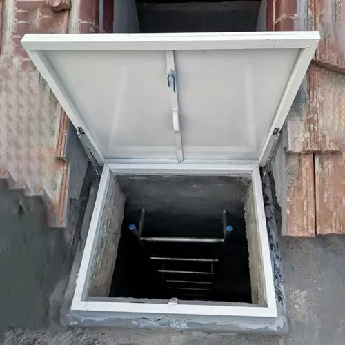 Claraboya Techo Cubierta de Trampilla de Ático Resistente de Color Blanco, Puerta de Seguridad con Acceso de Emergencia para Industrias Domésticas, Trampilla de Techo Resistente a La Intemperie(100x80