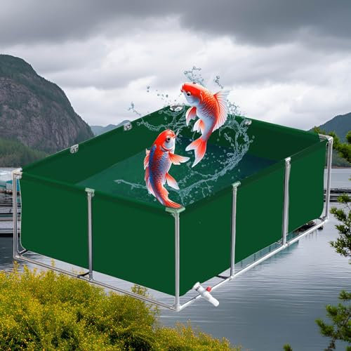 uofgcru Gartenteich Becken für Die Wasserspeicherung,Oberirdische Fischteiche,Aquarium-PVC-Leinwand-Fischteich mit Rahmen, ideal für Fische und Wassertiere,Garnelenzucht,Green 3×1×0.5m(9.8×3.3×1.6ft)