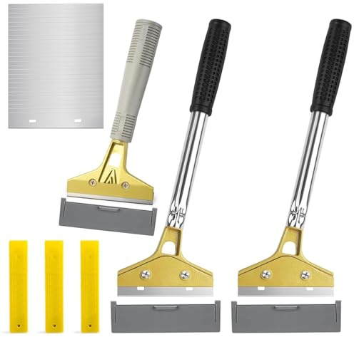 Raschietto per Vetri con 30 Lame in Acciaio Inox 3 pezzi Raschietto per Vetro Cucina per Piano Induzione, Piastrelle e Carta da Parati, Rimuove Colla e Adesivi, Attrezzo Professionale