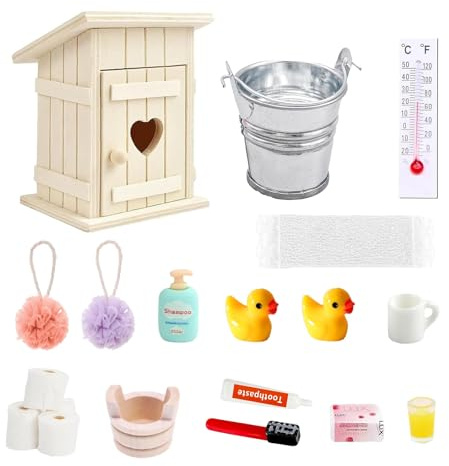 SPERMUOY Wichtel Zubehör,16 Stück Miniatur Wichtelzubehör Bade Set,Puppenhaus Badezimmer Zubehör,Miniatur Toilettenartikel Set,Puppenhaus Badezimmer Deko