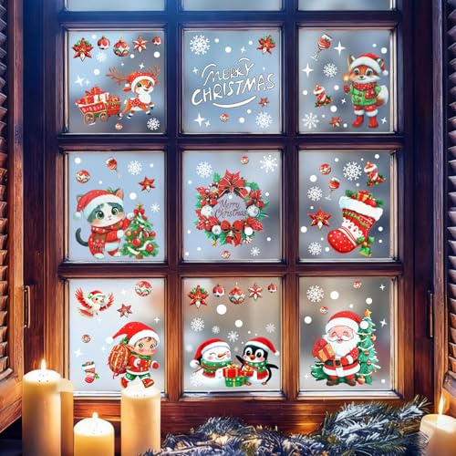 Set di 9 Vetrofanie natalizie per finestre, Vetrofanienatalizie belle, decorazioni interne natalizie ideali, Vetrofanie natalizie riutilizzabili, Decorazioni vetro natale per porte