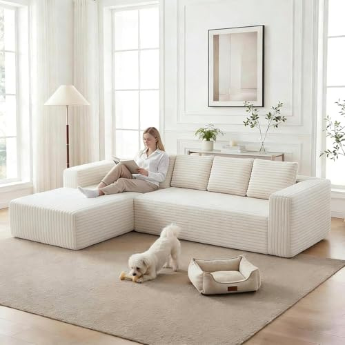 Yihomfy 261cm Canapé d'angle Convertible, Canape 3 Places en L, Compressible canapé modulable Cloud avec Assise Profonde, canape Dangle Convertible et Librement combinable pour Le Salon, Beige