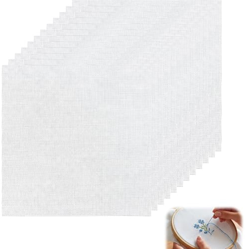 12 Stück Stoff zum Sticken, 20 * 20cm(11CT) Kreuzstich Stoff, Aida Stoff zum Sticken, Stickerei Material für Erwachsene, DIY Handarbeit, Heimdekoration und Entspannung