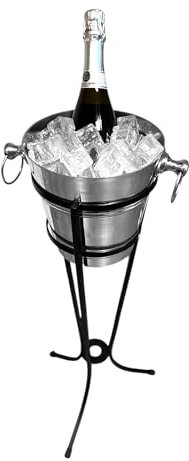 drinkstuff Aluminium Champagne Bucket 4 Litre with Wrought Iron Stand | Champagne Bottle Cooler
