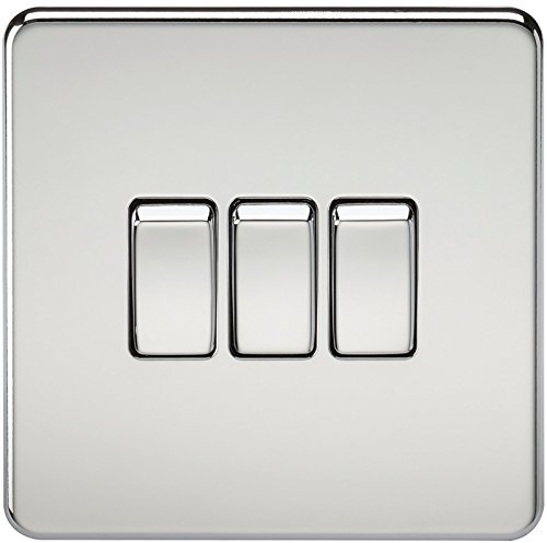 Knightsbridge SF4000PC Screwless 10 A 3-Gang 2 Way Switch, 25 W, 230 V, Polished Chrome