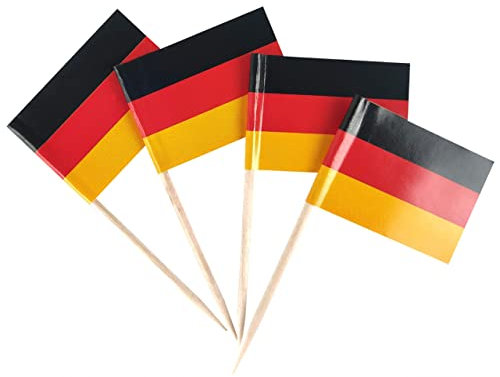 SHATCHI Zahnstocher aus Holz mit Deutschland-Flagge, für Sandwiches, Essen, Cupcakes, Cocktails, Partyzubehör, Geschirr-Dekorationen, Multi, 50pcs