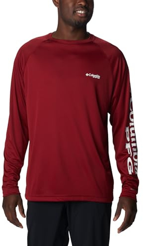 Columbia Men's Terminal Tackle Long Sleeve Shirt, Beet/White Logo, Medium