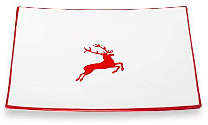 GMUNDNER KERAMIK Speiseteller Grösse: l= 26 cm x b= 26 cm x h= 2.2 cm rubinroter Hirsch Geschirr, handgemacht in Österreich