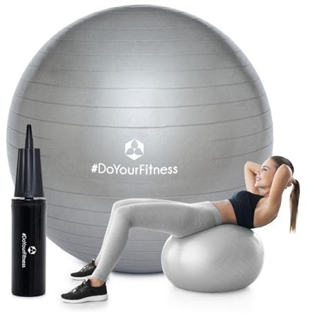 #DoYourFitness Gymnastikball | Vielseitiges Fitnesstraining für Rücken, Bauch etc. | Stabil als Sitzball für gesunde Haltung | Anti-Burst-System für Ihr Workout [Silber - 85cm]