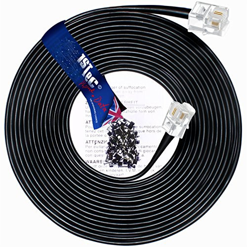 1STec 100M ADSL 2+ RJ11 Modem Extension Cable for BT Infinity Sky Q Talktalk Plusnet EE Vodafone Now Broadband First Utility & Post Office FTTC Fibre/Standard Internet Connections 100 Metre Black