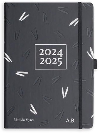 Matilda Myres 2025-2026 A5 Tageskalender - Blumen - Juli '25 bis Juli 2026 - Schwarz mit Personalisierung