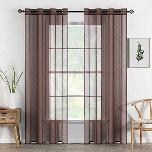 MIULEE Sheer Voile Vorhang mit Ösen Transparente Optik Gardine Ösenvorhang Ösenschal Transparent Durchsichtig Fensterschal für Schlafzimmer Wohnzimmer Babyroom 140x145 cm (B x H) 2er Set Schokolade
