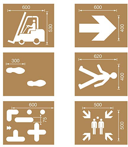 Bodenmarkierung Schablonensätze zur perfekten Markierung im Lager, Parkplatz, Parkhaus, Industrie - passend für Ampere, Colorline oder andere Bodenmarkierungsfarben (Industrie ASR)