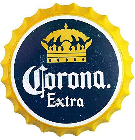 qiweidsdef Corona Metall-Blechschilder mit Bierflaschenverschluss, Vintage-Stil, Retro, Wandkunst, Dekoration für Café, Bier, Bar, Restaurant, Zuhause, Büro, Dekoration, 35,1 cm (Corona)