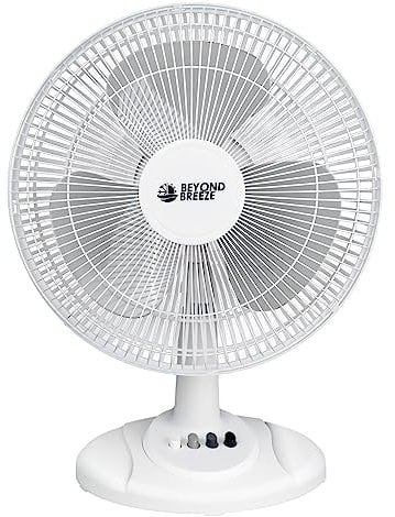 BEYOND BREEZE 3 Speed 12 Adjustable Quiet Oscillating Table Fan with Safety Grille Ideal for Home Office Bedroom