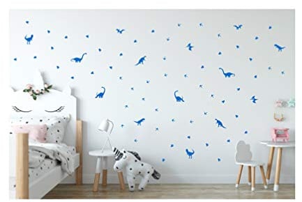 StickerDeen | Dinosaurier-Wandaufkleber aus Vinyl – für Kinder, Jungen, Mädchen, Teenager, Teenager, Schlafzimmer, Raumideen, Heimdekoration (65 Stück) (blau)