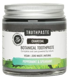 TRUTHPASTE Charcoal Whitening Natural Zero Waste Toothpaste - Peppermint & Spearmint 100ml Eco Friendly & Plastic Free with Coconut & Aloe Vera. Fluoride & SLS Free. Suitable for Sensitive Teeth