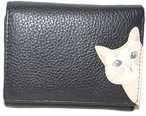 Mala Leather Cleo Cat Geldbörse aus weichem Leder, RFID-Design, klein, kompakt, dreifach faltbar, Schwarz , S, Zeitgenössisch