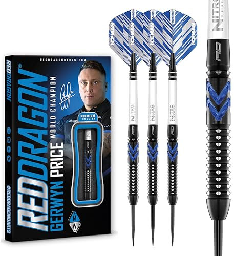 RED DRAGON Gerwyn Price Blue Ice SE 22 gram - Tungsten Professional Darts Set with Flights and Nitrotech Shafts (Stems)