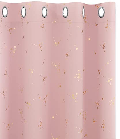 Deconovo Blackout Curtains, Eyelet Curtains, Home Decoration Gold Constellation Printed Thermal Insulated Curtains for Bedroom, 46 x 72 Inch(Width x Length), Coral Pink, 2 panels