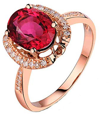 Bishilin Eheringe 750 Rotgold, 1.58ct Rot Oval Turmaline Solitär Damen Verlobungsringe Hochzeitringe mit Diamant Große 63 (20.1)