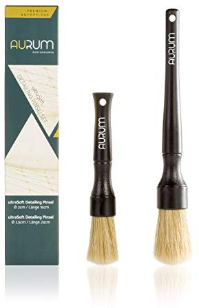 Aurum-Performance® Detailing Pinsel Auto 2er Set Naturborsten - KFZ Reinigungspinsel zur professionellen Autopflege Innen & Außen - Car Detail Brush, Innenraum Reinigung, PKW Waschpinsel Essential