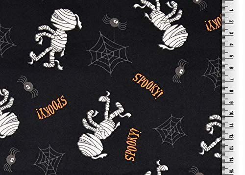 STOFFBOOK BAUMWOLLE POPELINE HALLOWEEN KARNEVAL GOTHIC PATCHWORK STOFF, D947 (Mehrfarbig-Mumie/Spinne)