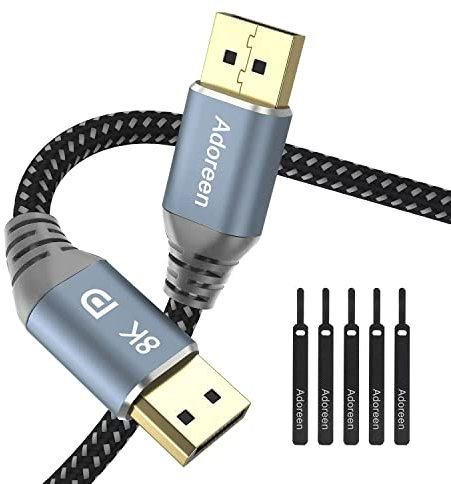 Cavo DisplayPort 1.4 8K da 6,5 m, cavo Adoreen DP da 1,5 a 30 m (8K a 60 Hz, 4K a 144 Hz, 1080P a 240 Hz, 2K 32,4 Gbps), HBR3 HDCP HDR, FreeSync G-Sync, porta display intrecciata per monitor 3090