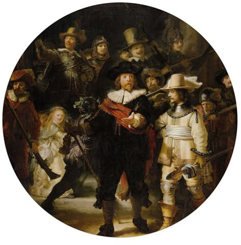 REINDERS Glasbild, Rembrandt Nachtwache, Küche, Poster, Wanddeko, Glasbilder, Glas, Braun, Ø 70cm