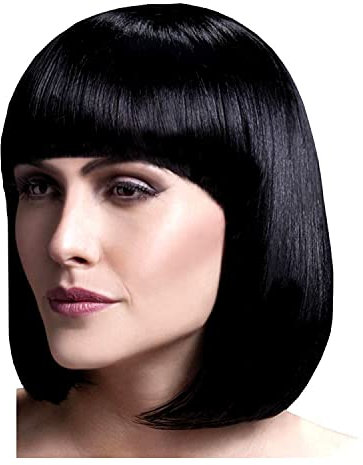 NEU Perücke Damen Eleganter Bob, Pagenkopf mit Pony, Premium-Qualität, Elise, schwarz - mit Haarnetz