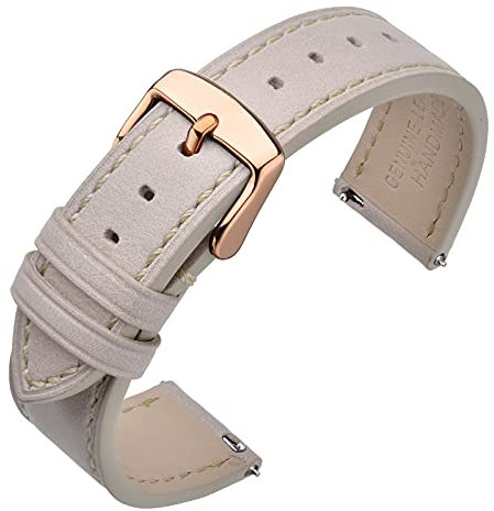 ANNEFIT Watch Straps 20mm with Rose Gold Buckle - Classic Oil Wax Leather Quick Release Watch Band (Off-White)