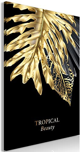 murando - Wandbilder Blatt 60x90 cm 1 tlg - Wand Deko Vlies Leinwand Bilder Groß Wanddeko Wohnzimmer Schlafzimmer Kunstdrucke - Palmblatt Natur Botanik Blätter schwarz b-C-1006-b-a
