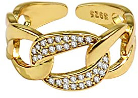 HCMA Squisito Argento 925 Micro Tessuto zircone Catena Anello Femminile di Lusso Dorato Anello Aperto Gioielli Regali