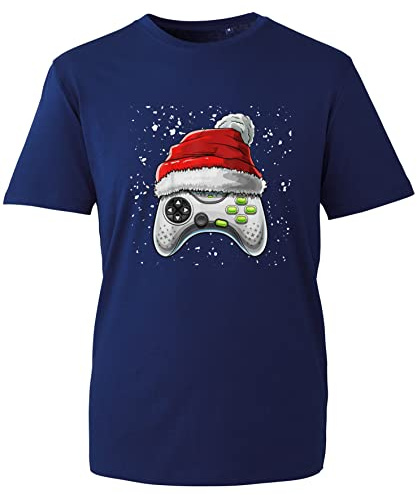 Joystick Santa Christmas T-Shirt, Funny Gaming Control Santa Ugly Xmas Day Game Unisex Kids Adults Top (Navy, 4XL)