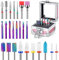25Pcs Nail Drill Bits Set with Portable Holder, 3/32 Inch Ceramic Diamond Carbide Cuticle Efile Remover Nail Drill Bit for Home Salon Acrylic Gel Polish Manicure Pedicure