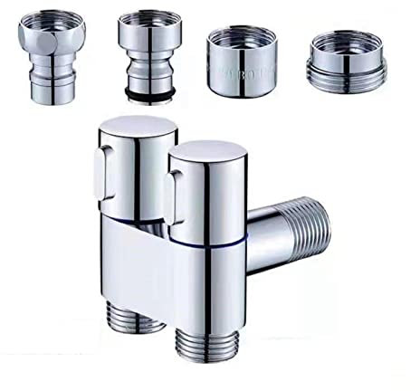 Kupfer G1/2 Gewinde Füllventil Wasserdurchfluss, 3 Durchgangs Winkel Absperrventil für Becken Kalt, Warmwasser Badewanne, Toilette, Küche, mit 3 Auslauf