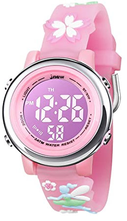Bigmeda Montre Enfant Numérique Sport 30M Etanche Multifonction Électronique Montres 7 Couleur LED Rétro Eclairage pour 3 Ans à 12 Ans Enfants Fille Garçon (Fée des Fleurs Rose)