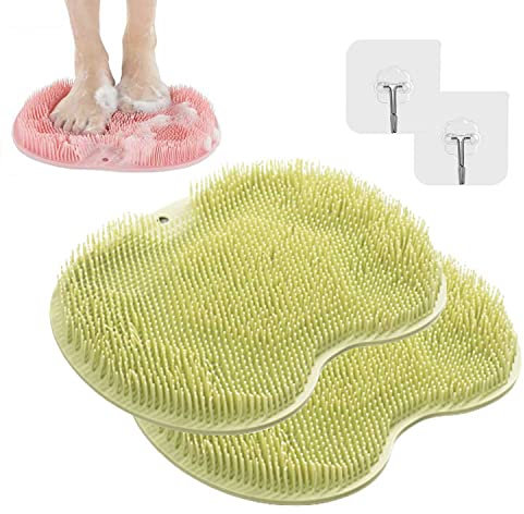 ZWAB 2PCS Shower Foot & Back Scrubber, Massage Pad | Wall-Mounted Back Scrubber | Silicone Bath Massage Cushion Brush with Suction Cups | Foot Washing Mat For Shower