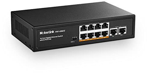 mokerlink 10 Porte Gigabit Poe Switch, 8 GE Poe+, 2 GE Uplink, 10/100/1000Mbps, 120W 802.3af/at Poe, Switch Ethernet Senza Ventola