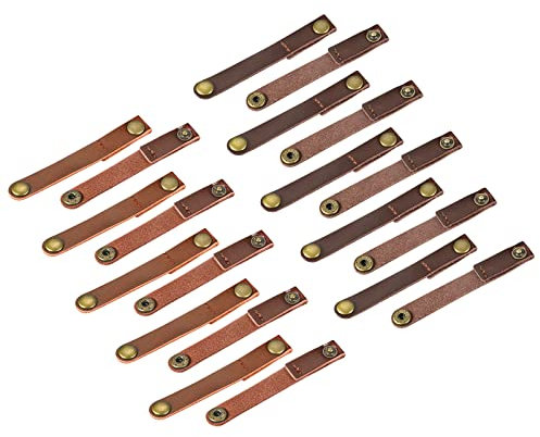 sourcing map Pack of 20 Leather Cable Straps Cable Ties, Cord Organizer, Portable Cable Management for USB Cables, Headphone Wires, Brown/Light Brown