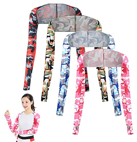 LICHENGTAI 4 Stück Armstulpen Damen Arm Sleeve UV-Schutz Golfschal Sonnenschutz Schal Armstulpen Eisseide Kühlschal Armmanschetten mit Fingerlöchern Fingerlose Handschuhe Ärmel