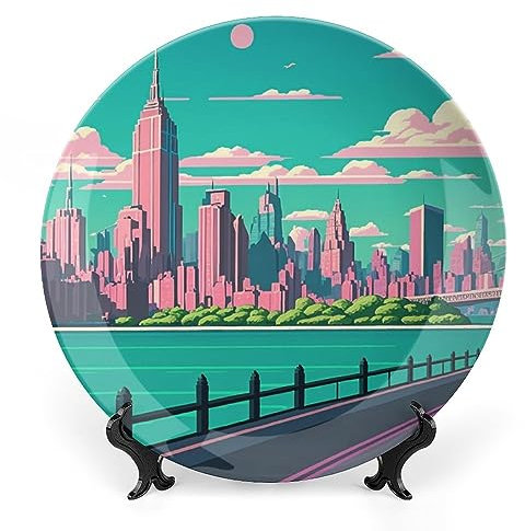 Assiettes décoratives New York City scape - Assiettes décoratives en céramique - Cadeau de mariage - Assiettes de dîner pour salon, cuisine, couloir, console de table, cadeaux d'anniversaire, 18 cm
